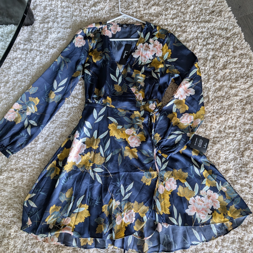 Lulu's Navy Floral Wrap Dress